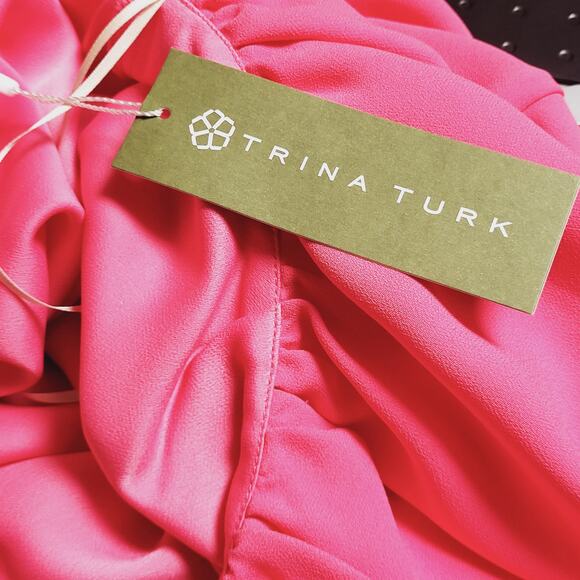 Trina Turk One Shoulder Ruffle Satisfied Pink Top Size Small NWT - Picture 9 of 12